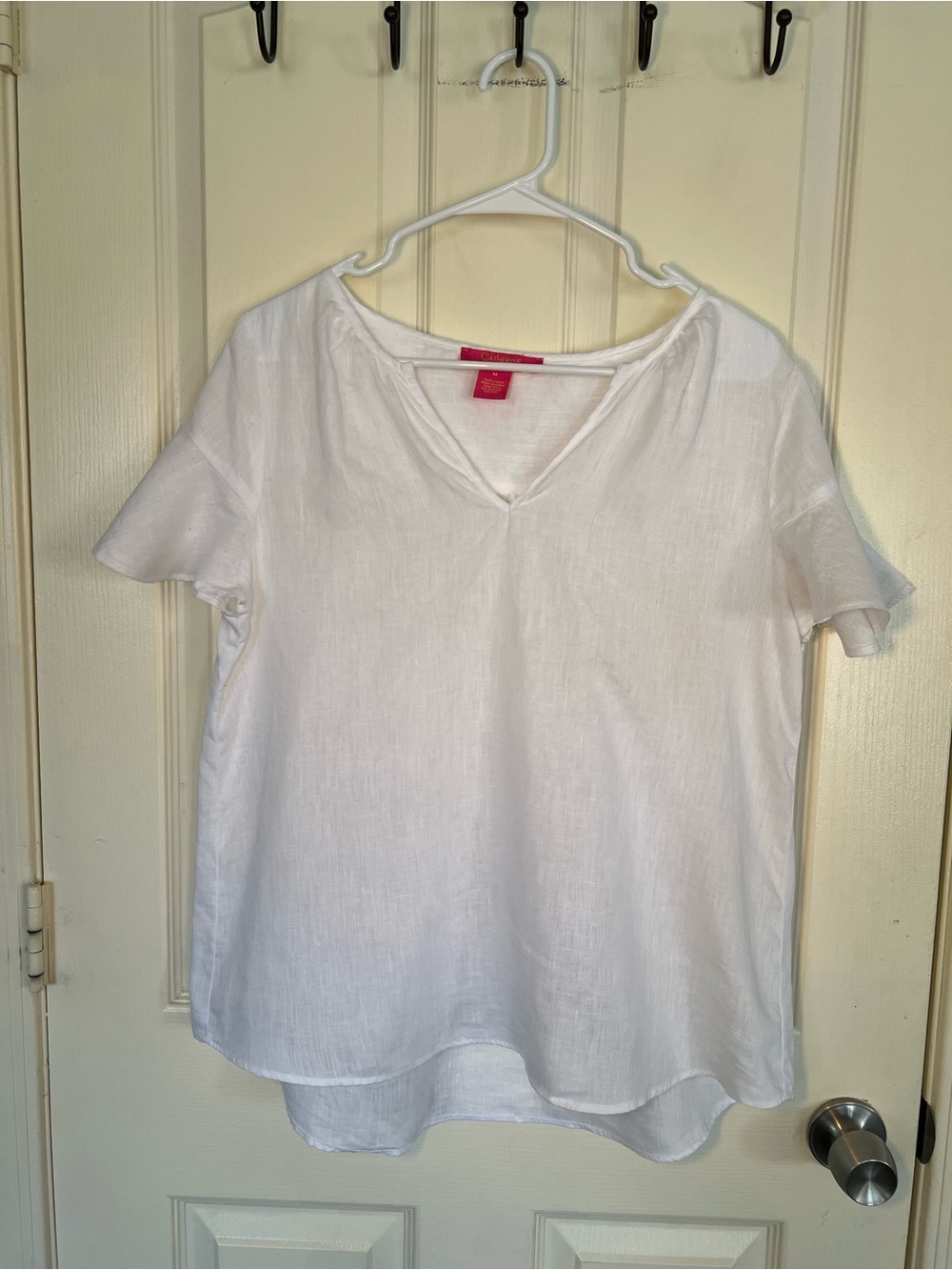 Catherine Malandrino 100% Linen White Flutter Sleeve Blouse Size M
